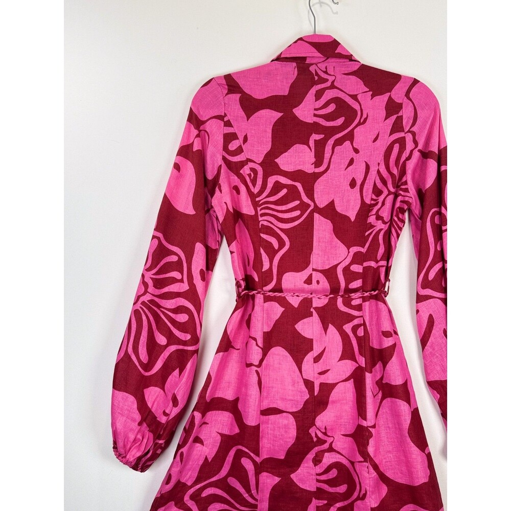 FAITHFULL THE BRAND Mini Dress Pink Rae Linen Floral Long Sleeve Boho Size 2 - Picture 10 of 12